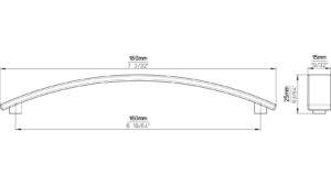 Moebelgriff-Uslar-chrom-schwarz-Zinkdruckguss-laenge-180-768280-technische-zeichnung Griff Uslar Druckguss Schwarz chrom - 180 mm lang vor weißem Hintergrund