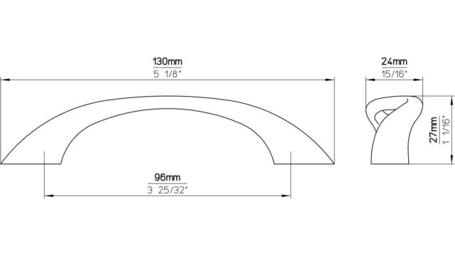 Griff Wadgassen Druckguss nickel glänzend - 130 mm lang  vor weißem Hintergrund