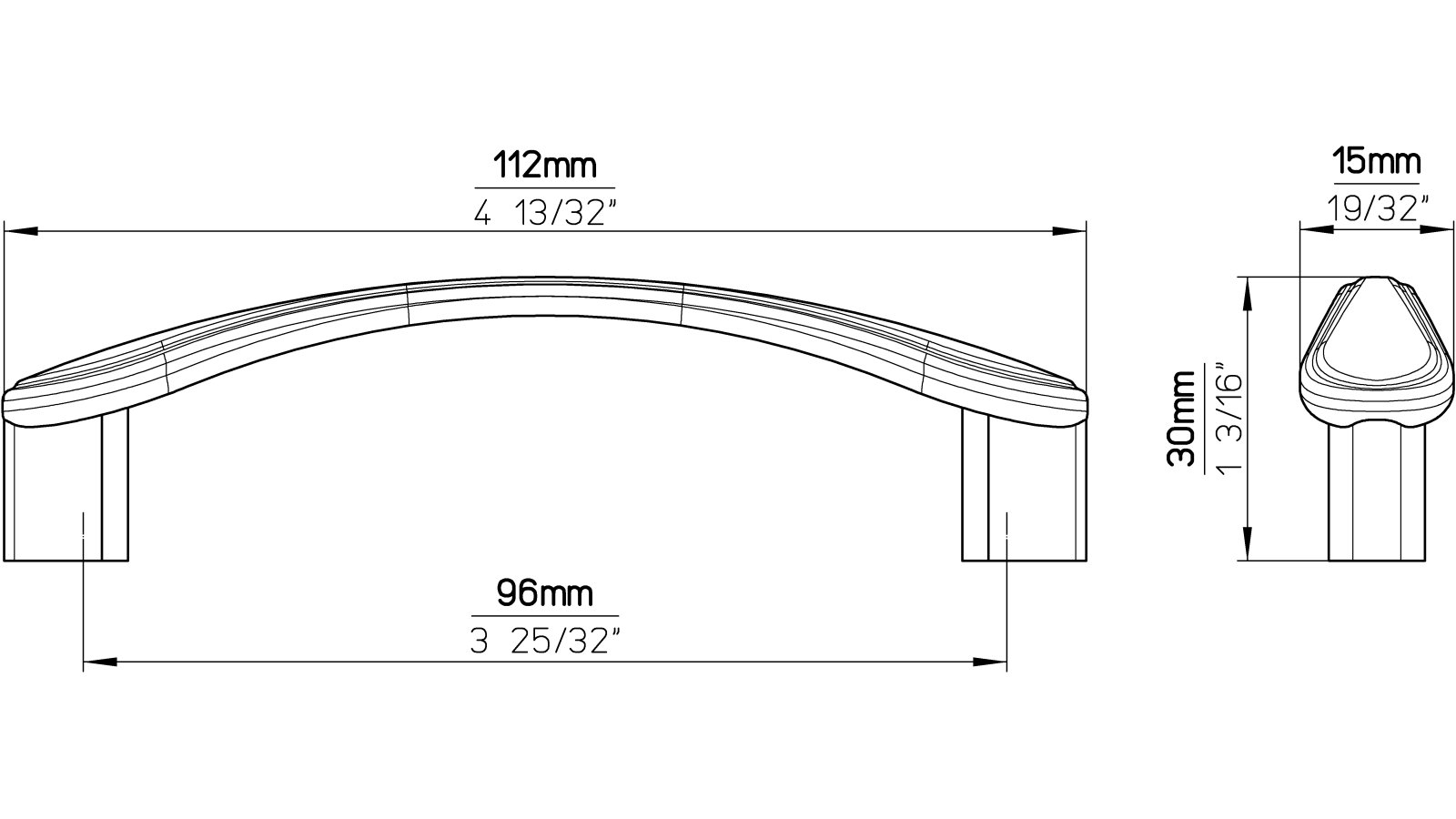Griff Zülpich Druckguss vernickelt feingeschliffen - 113 mm lang  vor weißem Hintergrund