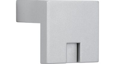 Griff + Einlage Alsdorf Kunststoff metallisiert weißaluminium metallisiert weißaluminium - 28 mm lang  vor weißem Hintergrund