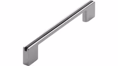 Griff + Einlage Claustal-Zellerfeld Druckguss - Kunststoff chrom glänzend schwarz - 168 mm lang vor weißem Hintergrund
