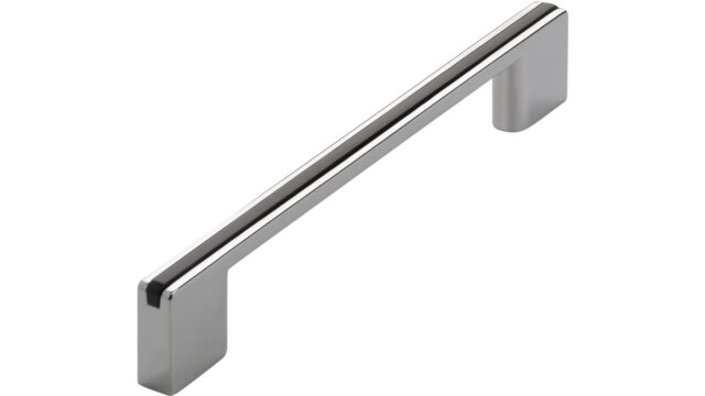 Griff + Einlage Claustal-Zellerfeld Druckguss - Kunststoff chrom glänzend schwarz - 168 mm lang  vor weißem Hintergrund