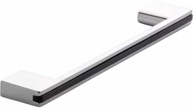 Griff + Einlage Claustal-Zellerfeld Druckguss - Kunststoff chrom glänzend schwarz - 168 mm lang  vor weißem Hintergrund