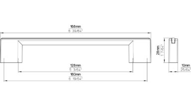 Griff + Einlage Claustal-Zellerfeld Druckguss - Kunststoff chrom glänzend schwarz - 168 mm lang  vor weißem Hintergrund