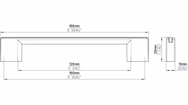 Griff + Einlage Claustal-Zellerfeld Druckguss - Kunststoff chrom glänzend schwarz - 168 mm lang  vor weißem Hintergrund
