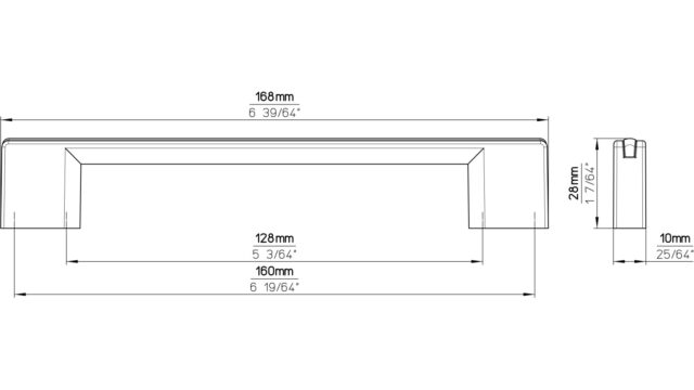 Griff + Einlage Claustal-Zellerfeld Druckguss - Kunststoff vernickelt feingeschliffen schwarz - 168 mm lang  vor weißem Hintergrund