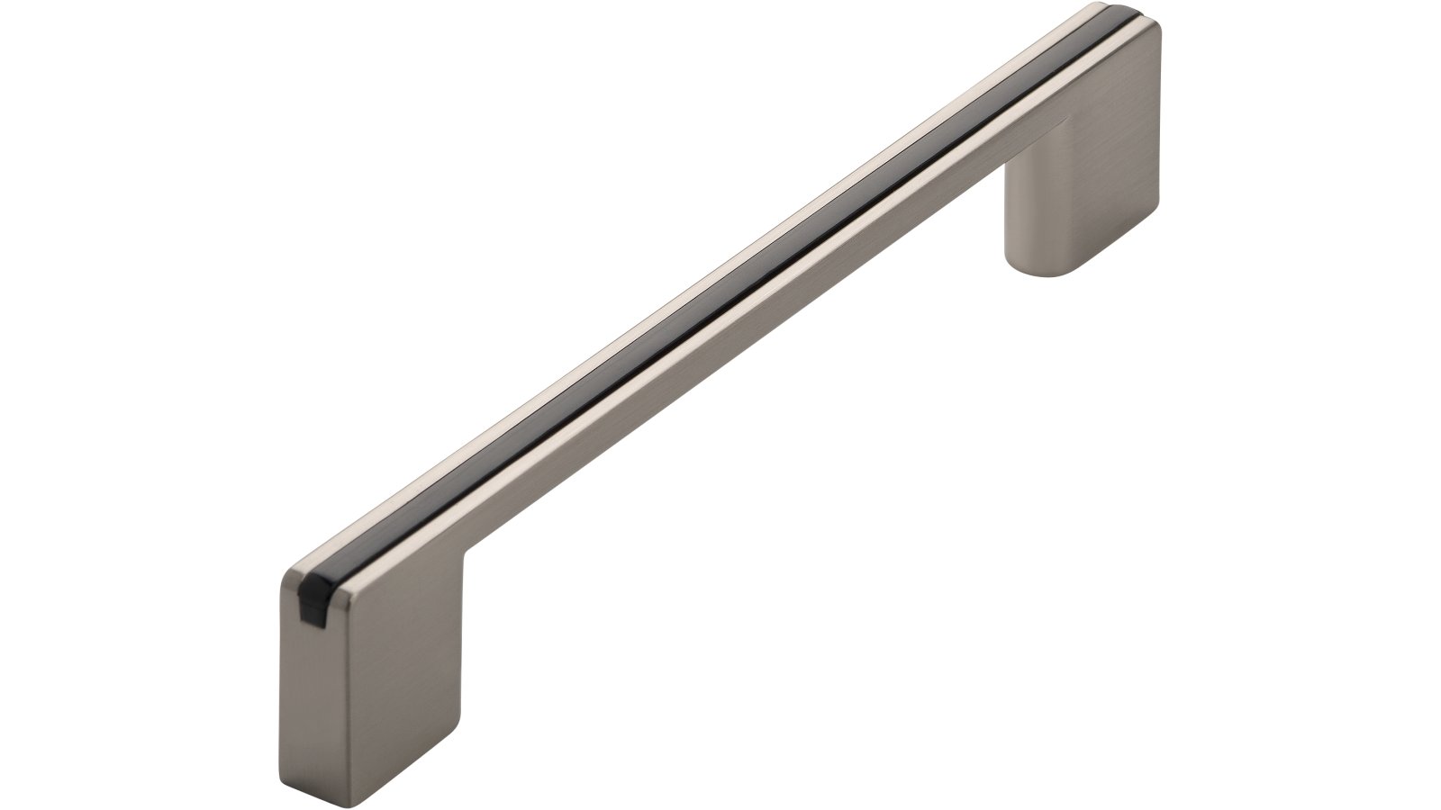 Griff + Einlage Claustal-Zellerfeld Druckguss - Kunststoff vernickelt feingeschliffen schwarz - 168 mm lang  vor weißem Hintergrund