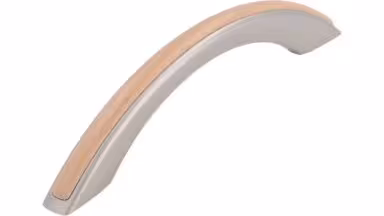Griff + Einlage Herford Kunststoff metallisiert nickel matt holzeffekt rotbuchenfarbig - 134 mm lang  vor weißem Hintergrund