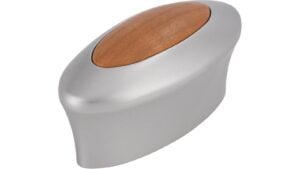Griff + Einlage Langehagen Kunststoff metallisiert chrom bedruckt holz - 55 mm lang  vor weißem Hintergrund