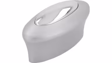 Griff + Einlage Langehagen Kunststoff metallisiert weißaluminium metallisiert chrom glänzend - 55 mm lang vor weißem Hintergrund