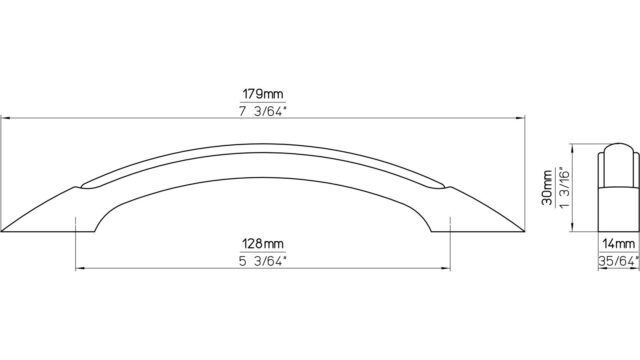 Griff + Einlage Nordhorn Kunststoff metallisiert weißaluminium metallisiert weißaluminium - 179 mm lang  vor weißem Hintergrund