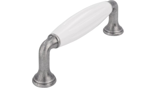 Griff + Einlage Wörth Druckguss - Kunststoff zinnfarbig weiß - 114 mm lang  vor weißem Hintergrund