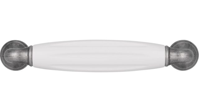 Griff + Einlage Wörth Druckguss - Kunststoff zinnfarbig weiß - 114 mm lang  vor weißem Hintergrund