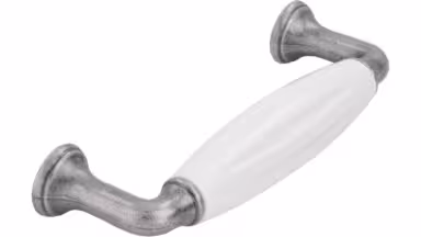 Griff + Einlage Wörth Druckguss - Kunststoff zinnfarbig weiß - 114 mm lang  vor weißem Hintergrund