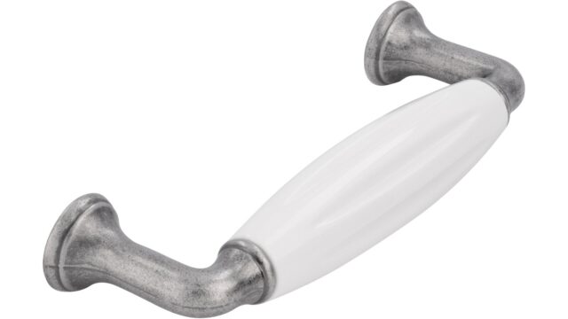 Griff + Einlage Wörth Druckguss - Kunststoff zinnfarbig weiß - 114 mm lang  vor weißem Hintergrund