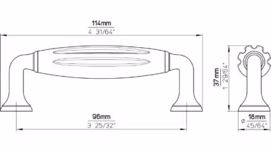 Griff + Einlage Wörth Druckguss - Kunststoff zinnfarbig weiß - 114 mm lang  vor weißem Hintergrund