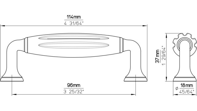Griff + Einlage Wörth Druckguss - Kunststoff zinnfarbig weiß - 114 mm lang  vor weißem Hintergrund