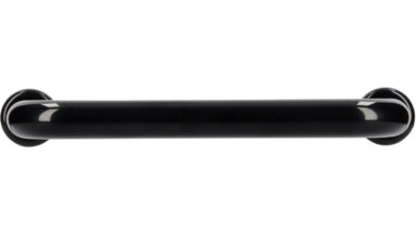 Griff + Unterlagen Bonn Kunststoff schwarz - 112 mm lang  vor weißem Hintergrund
