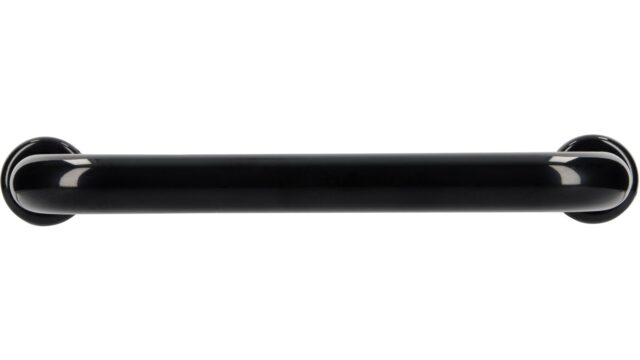 Griff + Unterlagen Bonn Kunststoff schwarz - 112 mm lang  vor weißem Hintergrund