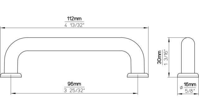 Griff + Unterlagen Bonn Kunststoff schwarz - 112 mm lang  vor weißem Hintergrund