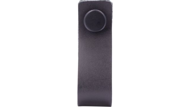 Knopf Asperg Aluminium - Echtleder schwarz schwarz matt pulverbeschichtet - 76 mm lang  vor weißem Hintergrund