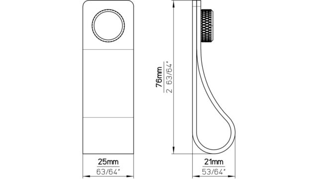 Knopf Asperg Aluminium - Echtleder schwarz schwarz matt pulverbeschichtet - 76 mm lang  vor weißem Hintergrund