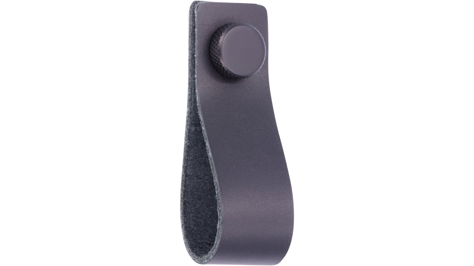 Knopf Asperg Aluminium - Echtleder schwarz schwarz matt pulverbeschichtet - 76 mm lang  vor weißem Hintergrund