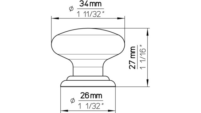 Knopf Bad-Liebenwerda Keramik - Druckguss weiß beige-grau gesprenkelt altmessingfarbig brüniert getrommelt - 34 mm lang  vor weißem Hintergrund