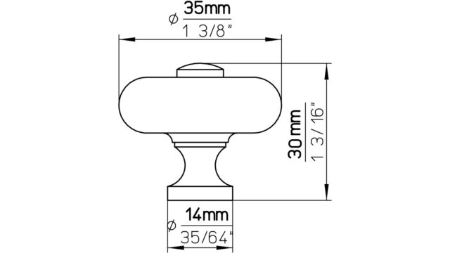 Knopf Bad-Schwalbach Keramik-Druckguss/Metallfuß weiß brüniert - 35 mm lang  vor weißem Hintergrund