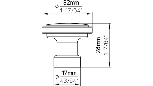 Knopf Bad Staffelstein Druckguss Messing feingeschliffen - 32 mm lang  vor weißem Hintergrund