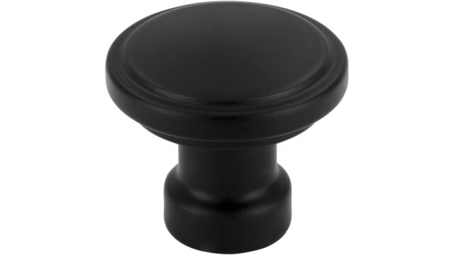 Knopf Bad Staffelstein Druckguss schwarz matt pulverbeschichtet - 32 mm lang vor weißem Hintergrund