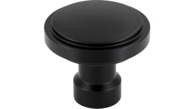 Knopf Bad Staffelstein Druckguss schwarz matt pulverbeschichtet - 44 mm lang  vor weißem Hintergrund