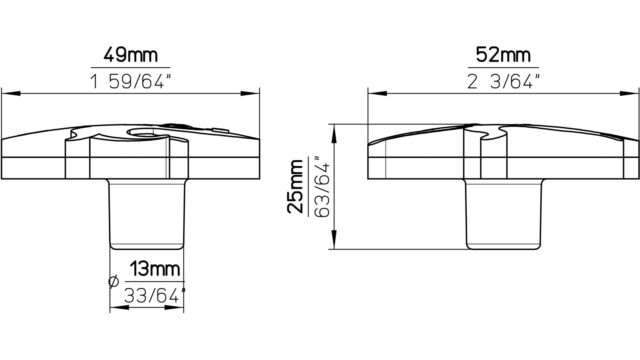 Knopf Biebertal Softmaterial - Metallfuß rot - 52 mm lang  vor weißem Hintergrund
