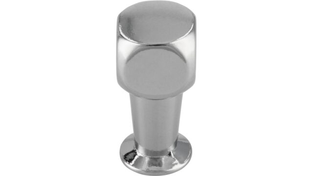 Knopf Birkenfeld Druckguss chrom glänzend - 10 mm lang vor weißem Hintergrund