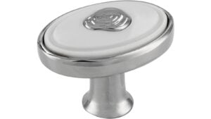 Knopf Brakel Druckguss - Kunststoff chrom glänzend weiß - 32 mm lang  vor weißem Hintergrund