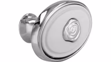 Knopf Brakel Druckguss - Kunststoff chrom glänzend weiß - 32 mm lang  vor weißem Hintergrund