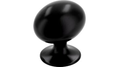 Knopf Dingofing Druckguss schwarz matt pulverbeschichtet - 30 mm lang vor weißem Hintergrund