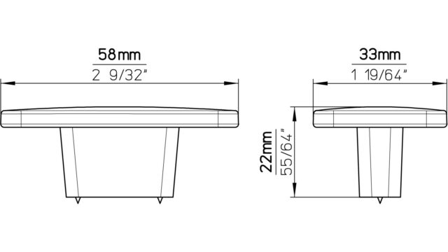 Knopf Dissen Druckguss messing schwarz gebürstet - 58 mm lang  vor weißem Hintergrund