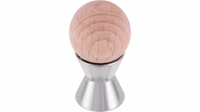 Knopf Eching Holz - Druckguss buche roh chrom glänzend - 16 mm lang vor weißem Hintergrund