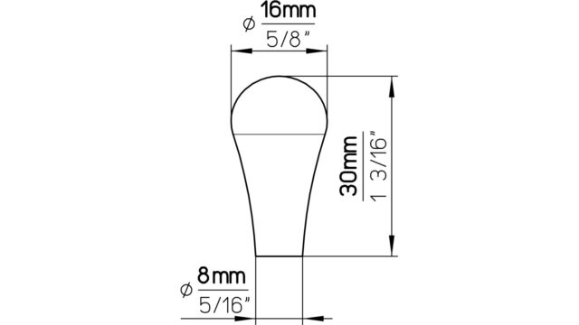 Knopf Everswinkel Druckguss chrom glänzend - 16 mm lang  vor weißem Hintergrund