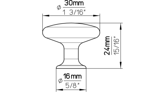 Knopf Griesheim Druckguss reinweiß pulverbeschichtet - 31 mm lang  vor weißem Hintergrund
