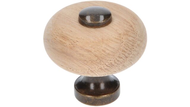 Knopf Großhansdorf Holz-Messing/Metallfuß eiche roh brüniert - 30 mm lang vor weißem Hintergrund