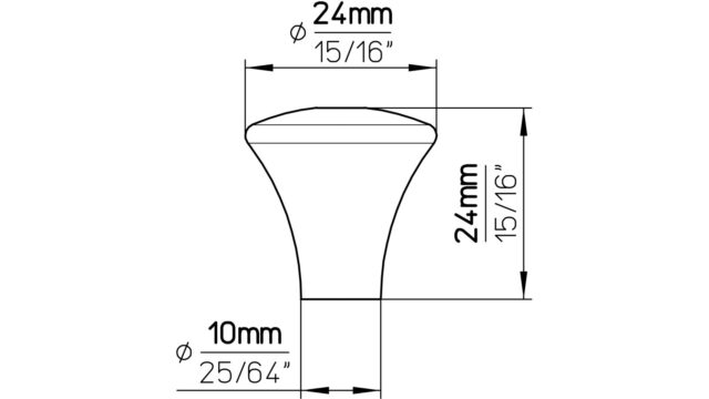 Knopf Haren Druckguss alufarbig pulverbeschichtet - 24 mm lang  vor weißem Hintergrund