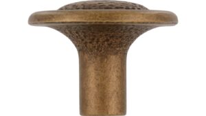 Moebelknopf-Hassloch-brueniert-messing-Messing-Zinkdruckguss-laenge-36-614400-stehend Knopf Haßloch Druckguss altmessingfarbig brüniert getrommelt - 36 mm lang vor weißem Hintergrund