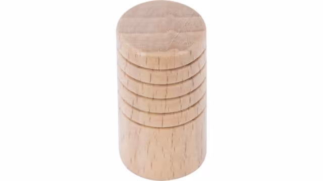 Knopf Havixbeck Holz buche natur lackiert - 14 mm lang vor weißem Hintergrund