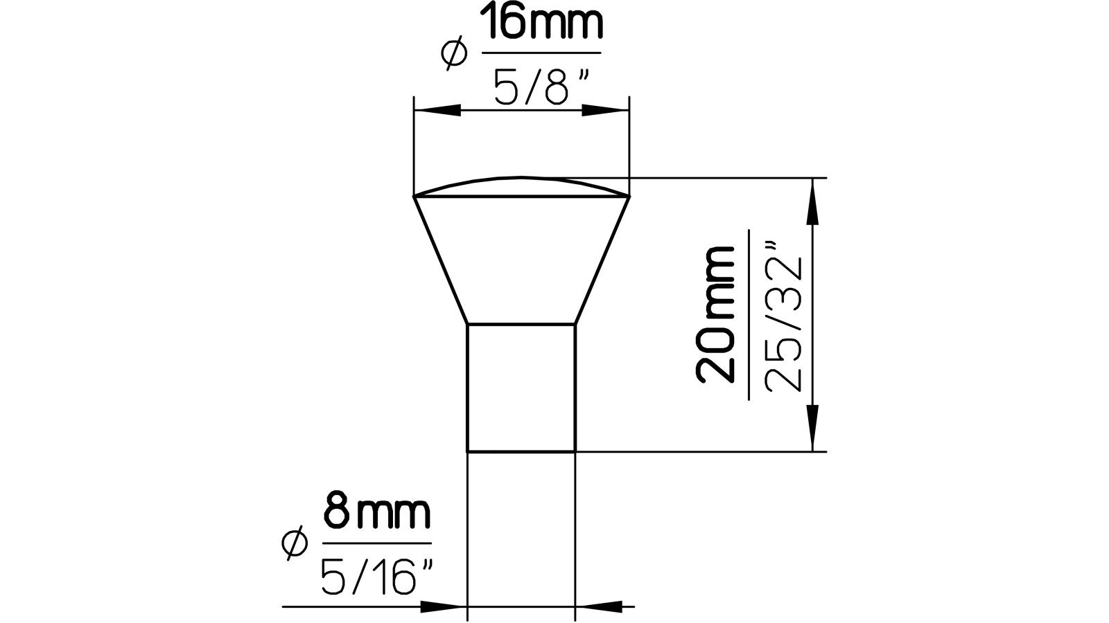 Knopf Hennef Druckguss reinweiß pulverbeschichtet - 16 mm lang  vor weißem Hintergrund