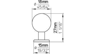 Knopf Hilden Druckguss chrom glänzend - 18 mm lang  vor weißem Hintergrund