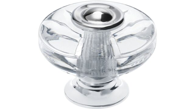 Knopf Höchstadt Kunststoff - Druckguss glaseffekt kristall glänzend chrom glänzend - 38 mm lang vor weißem Hintergrund