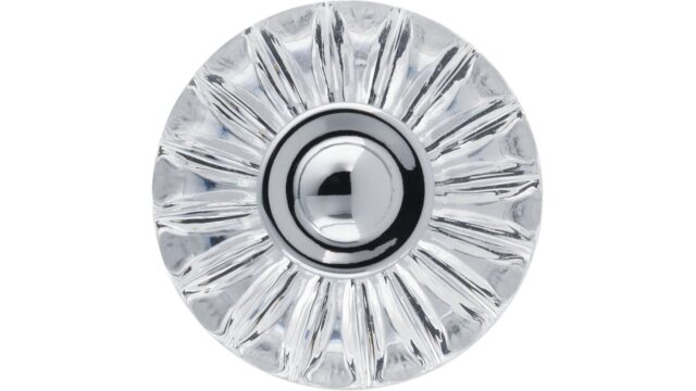 Knopf Höchstadt Kunststoff - Druckguss glaseffekt kristall glänzend chrom glänzend - 38 mm lang  vor weißem Hintergrund