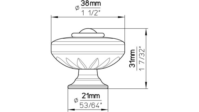 Knopf Höchstadt Kunststoff - Druckguss glaseffekt kristall glänzend chrom glänzend - 38 mm lang  vor weißem Hintergrund